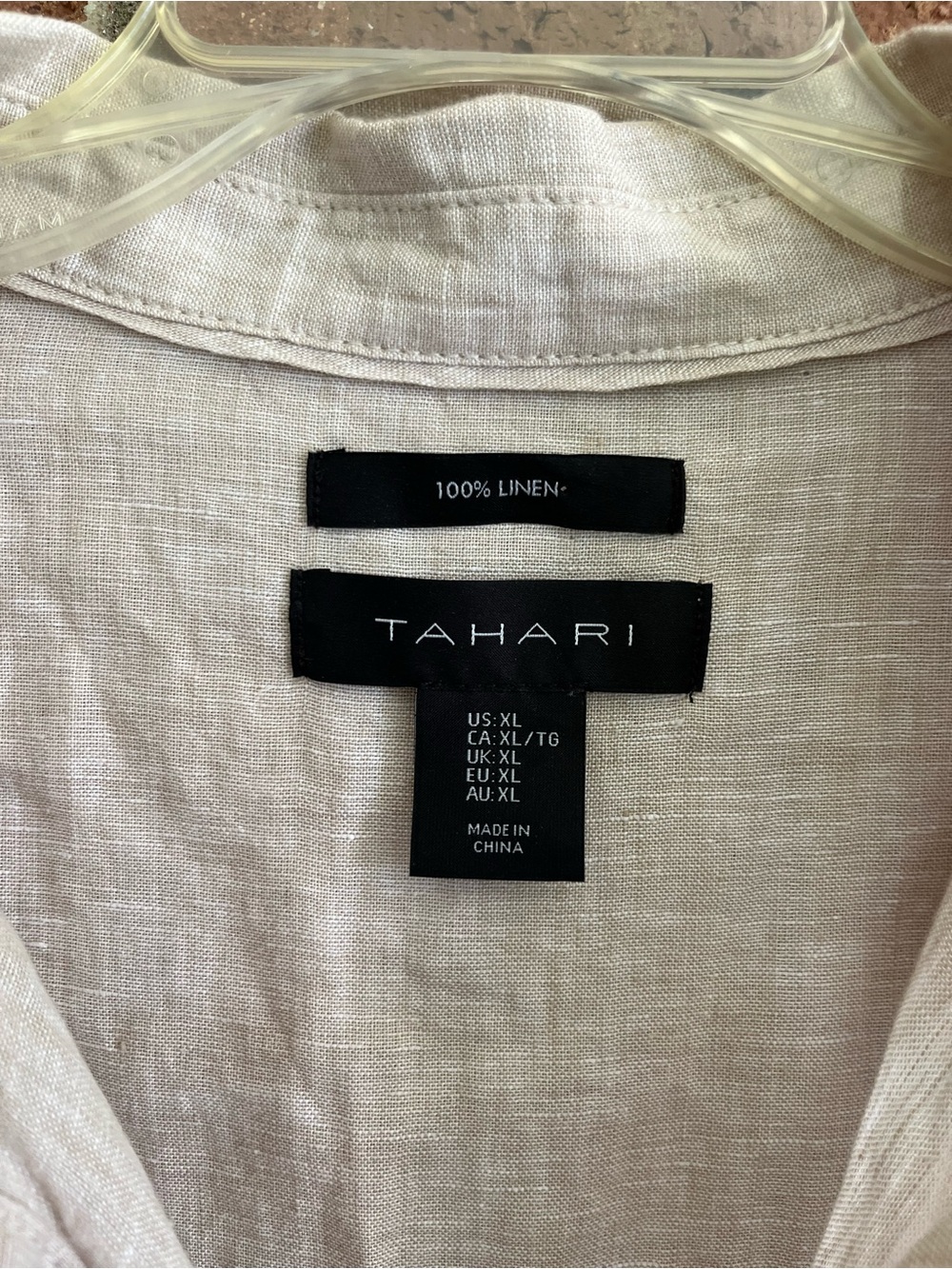 Tahari Light Beige Linen Button-Up Tunic Sz XL Natural Breathable Quit Luxury - Picture 2 of 8